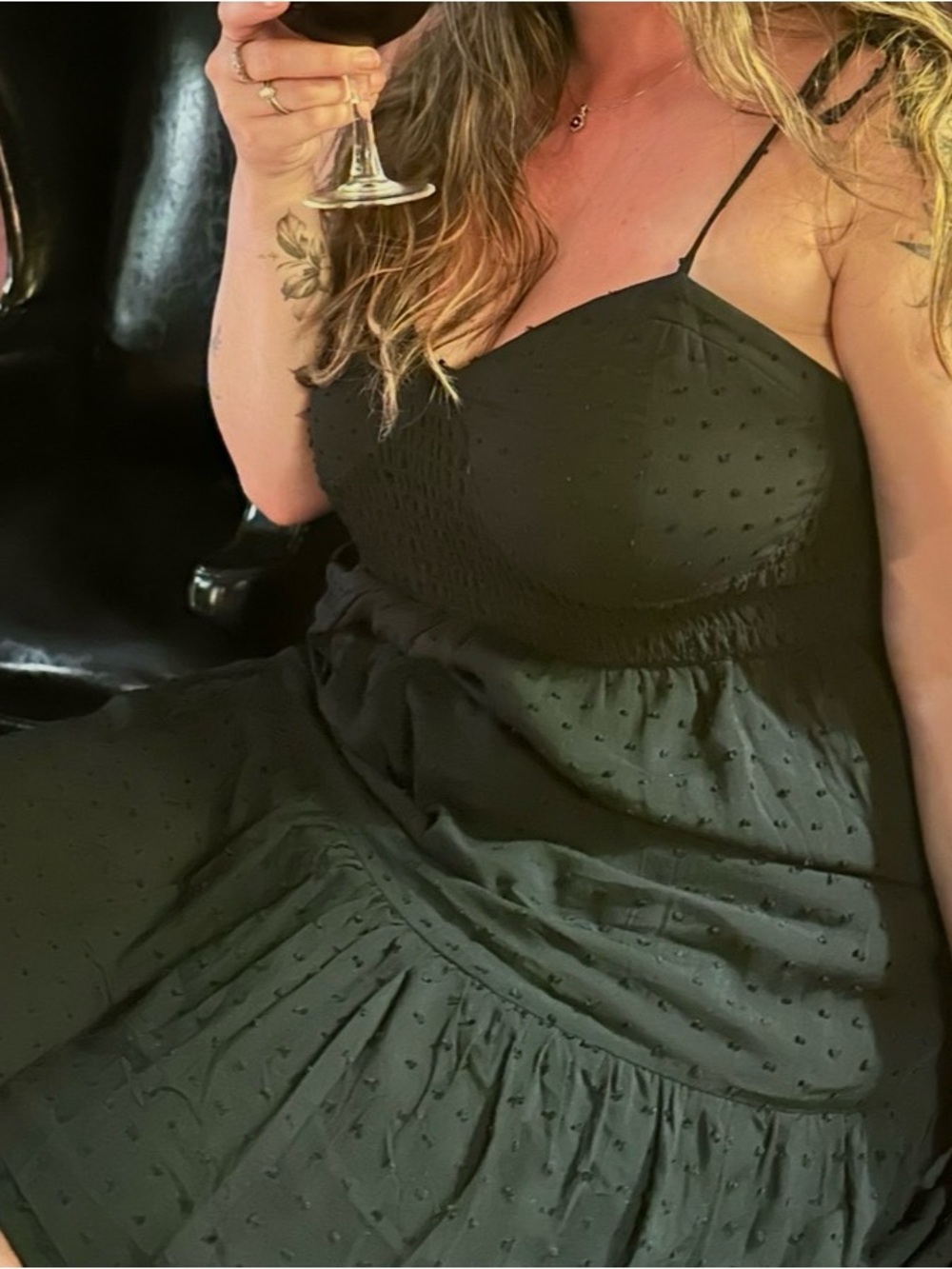 Black Swiss Dot Spaghetti Strap Sundress